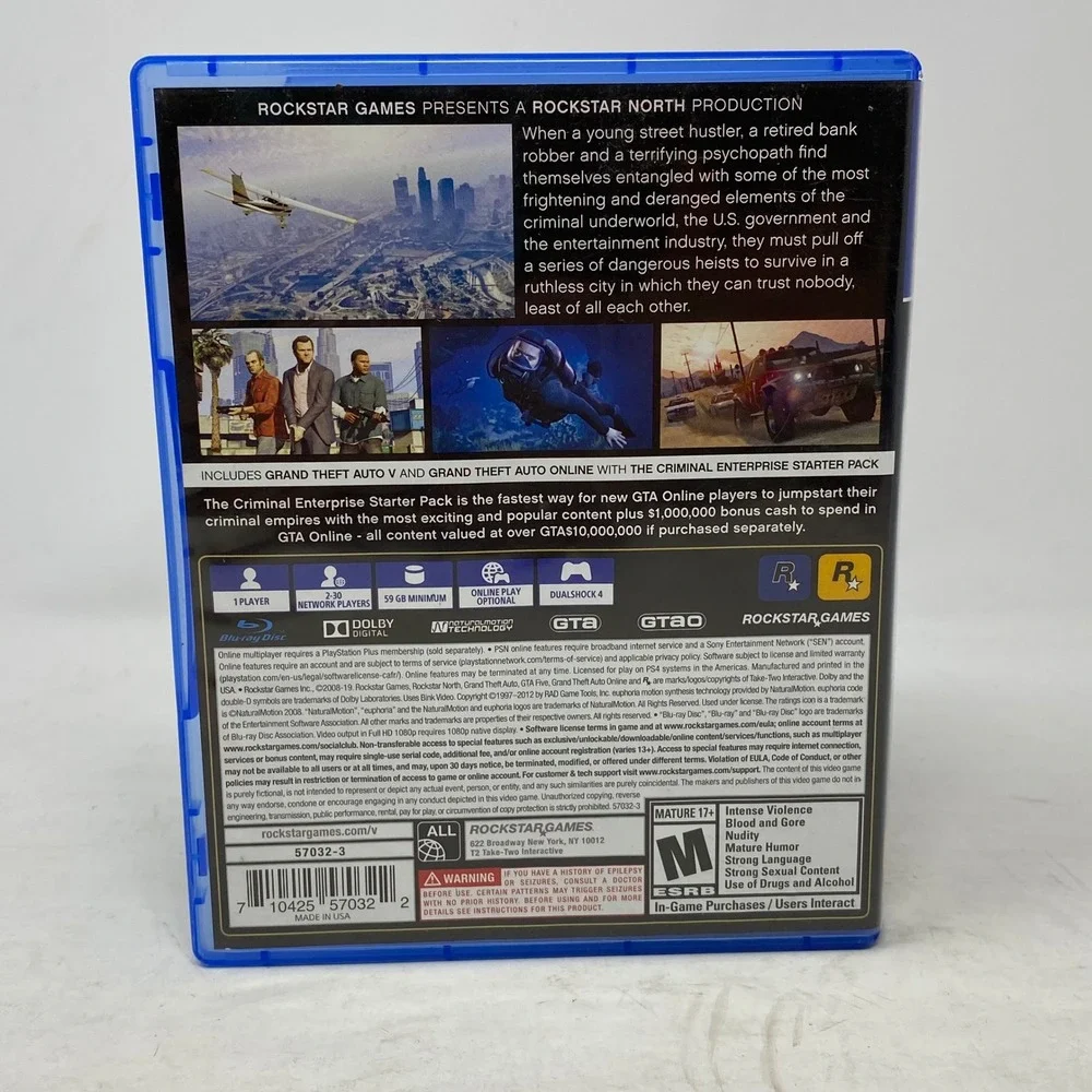 Grand Theft Auto V‎ Premium Edition Sony PlayStation 4 GTA V PS4 Case Manual Map